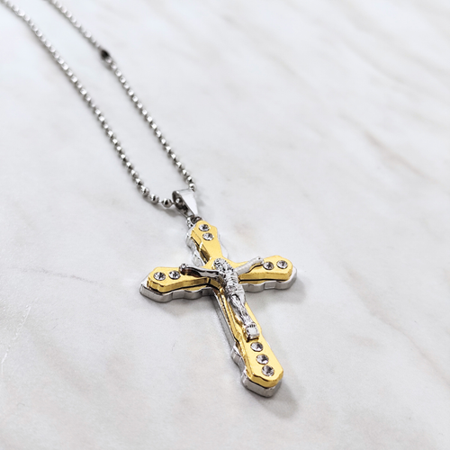 Kreuz Halskette Damen Herren Gold Halskette Jesus Stufe Herz Zirkon Steine - Bild 3 von 6