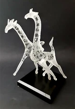 Vintage 1987 MILON TOWNSEND ART GLASS Sculpture Running Giraffes