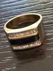 Black Onyx W/ Brilliant Baguette Diamonds Stunning 14 kt Yellow Gold Custom Mens