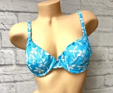 Vintage 80s Blue White Cut Velvet Floral Bra 36B