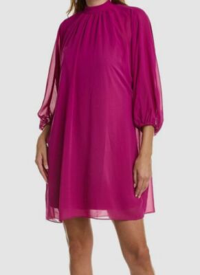 $378 Trina Turk Women's Purple Rhyme Bubble Sleeve Overlay Shift Dress Size S