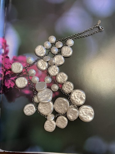 Club Monaco Silver Tone Faux Mother Of Pearl  Disc Statement Charm Necklace