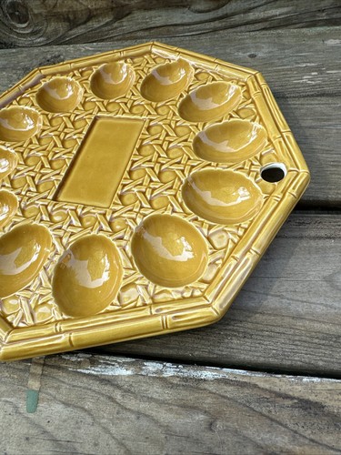 Harvest Gold Octagon Shaped Ceramic Deviled Egg Plate Celebration MCM Vintage - Picture 3 of 7