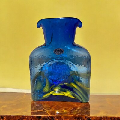 Blenko SPECIAL EDITION  STARRY NIGHT 384 Colbalt Blue Yellow Glass Water Bottle