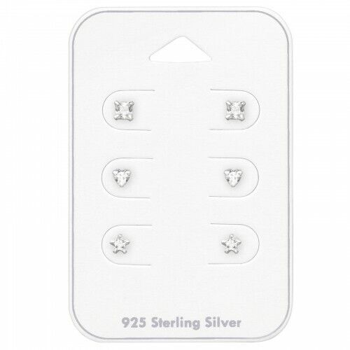 925 Sterling Silver Tiny Small Studs Earrings Set Round Heart Star Square Flower - Picture 17 of 23
