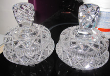 BEAUTIFUL CUT CRYSTAL, ART DECO, X 2 DRESSING TABLE POTS, LOVELY CONDITION