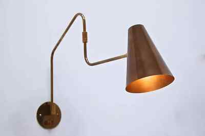 1Light Italian Swing Arm Sconce Midcentury Style Wall Lamp Brass & Metal by H D