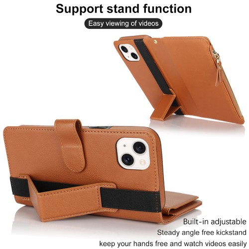For iPhone 16 15 14 13 Pro Max XR X SE Leather Zip Wallet Strap Case Flip Cover - Picture 2 of 45