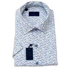 NEW 155 David Donahue Slim Fit Short Sleeve Sport Dress Shirt Blue Men's XXL
