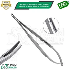 Castroviejo Needle Holder 4.5" Curved Smooth Tip Micro Surgical Inst German Gr