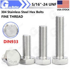 5/16-24 304 Stainless Steel Hex Cap Screws FT Hex Bolts (UNF) FINE THREAD DIN933