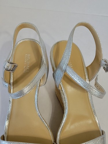 Michael Kors Silber Leder Espadrille Keilabsatz Sandalen-Größe 9M - Bild 9 von 10