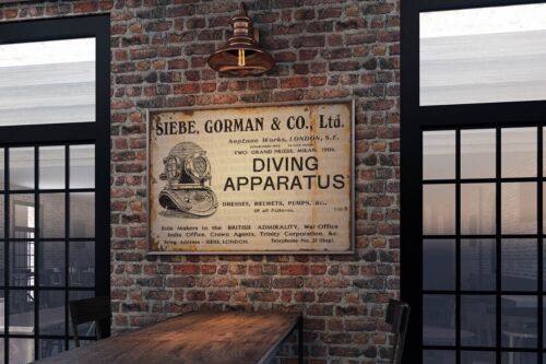 Vintage Siebe Gorman Scuba Diving Deep Sea Diver Advertising Sign - Picture 2 of 3
