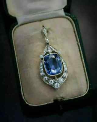 3Ct Cushion Cut Blue Tanzanite Pendant 14K White Gold Finish