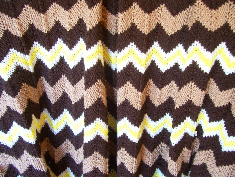 Manta MCM Vintage Crochet Afghan Granny Core Ondulada Amarillo Marrón 40 x 60 Foto 2 de 2