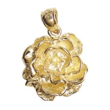 New 14k Yellow Gold Rose Flower Pendant