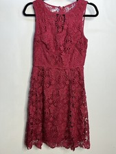 White House Black Market Dress Womens 2 Red Berry Crochet Lace A Line Cocktail