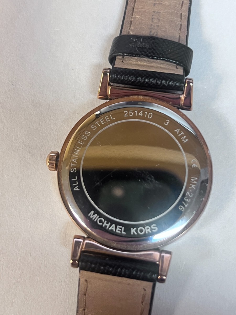 Michael Kors Rose Gold Crystal Black Leather Strap Watch MK2376 