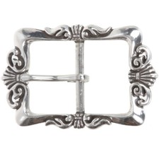 1 1/2" 38 mm  Western Floral Single Prong Center Bar Silver Belt Buckle