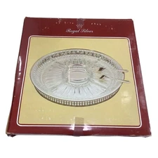 Vintage Regal Silver Plated & Crystal Glass 5 Section Relish Dish w/2 Forks NOS