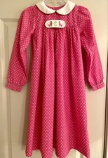 EUC Kelly’s Kids Pink Gingham 7/8 Peter Pan Collar Dress Christmas Monogram C