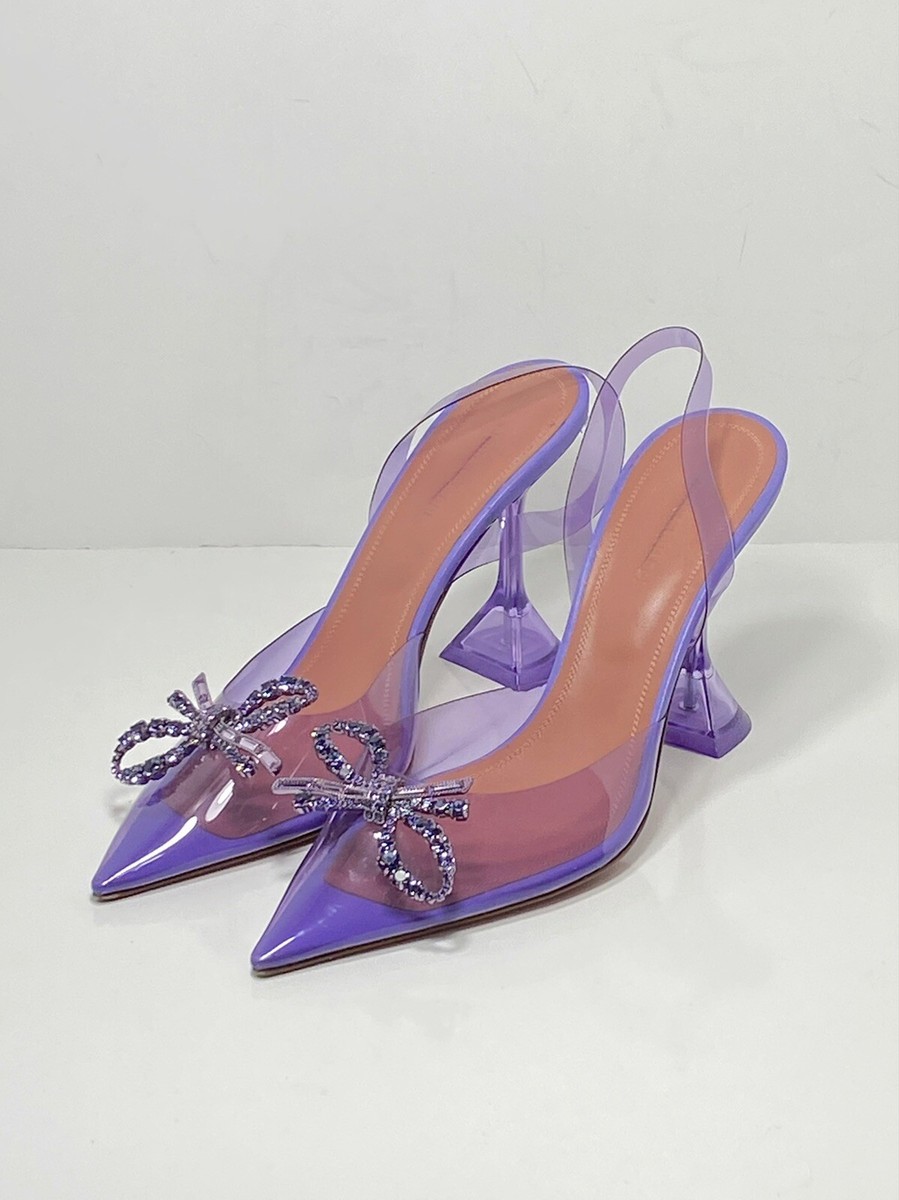 Amina Muaddi Rosie Crystal-Embellished Transparent Slingback