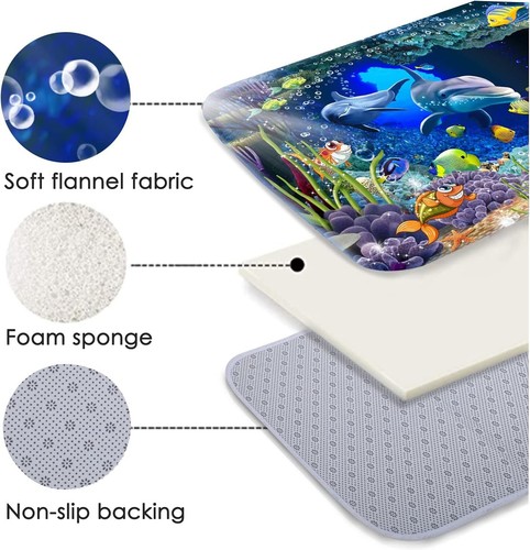 Underwater World Dolphin Print 71"x24" Memory Foam Bathroom Carpet / Door Mat - Picture 7 of 7