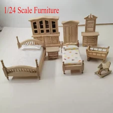 1PC 1:24 Scale Dollhouse Miniatures Furniture Retro Cabinet Wardrobe Bed Bedroom