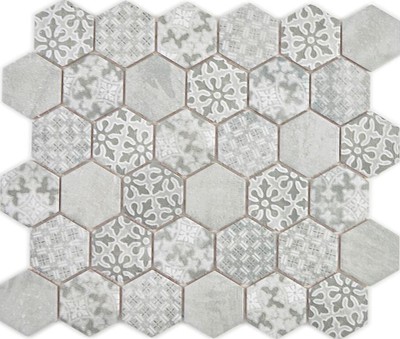 Keramik Mosaik Hexagon Grau Mix matt Fliese Wand Boden Küche 11H-0002_f