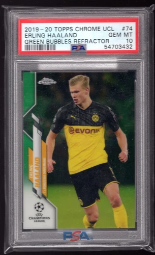 ERLING HAALAND 2019-20 Topps Chrome UEFA Rookie Green Bubbles RC PSA 10