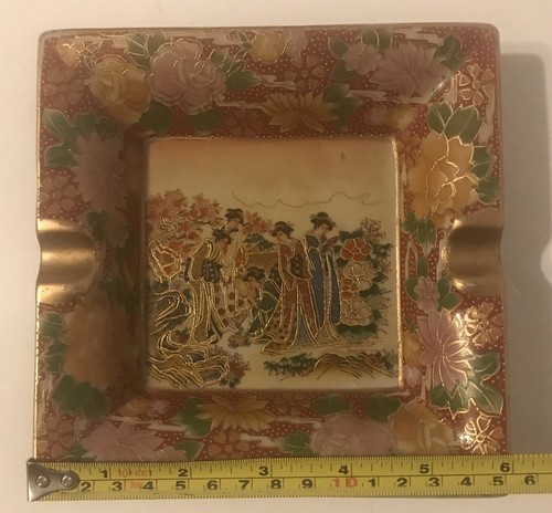 VINTAGE (SATSUMA?) CHINA HAND PAINTED GILDED PORCELAIN RELIEF ASHTRAY No Marking - Picture 10 of 12