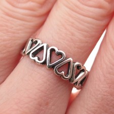 925 Sterling Silver Vintage Heart All Around Oxidized Band Ring Size 8