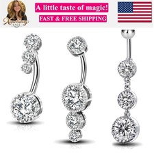3PCS Belly Button Rings, Clear CZ 316L Surgical Steel 14G Belly Rings Dangle ...