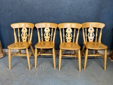 Farmhouse Pine Dining Chairs Set of Four Fiddle Back Country Kitchen Chairs