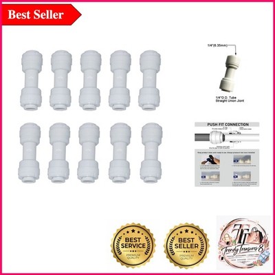 10-Pack 1/4'' OD Push Fit Straight Union Connectors for RO Water Systems