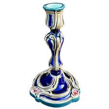 Bougeoir Art Nouveau faïence HB & Cie Choisy Le Roi barbotine majolique 23 cm