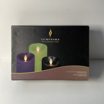 Luminara Halloween Flameless Real-Flame Effect 4.5-6.5in Pillar Candle Set