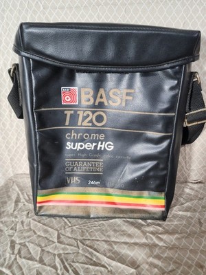 Vintage BASF T120 Chrome Super HG VHS Insulated Cooler Bag Adjustable Strap