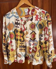 Chico s WOMENS JACKET SIZE 2 Abstract Print ,100 Linen, Medium