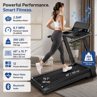 ROBORE P8 Folding Treadmill 15%Incline,8.7MPH,Quiet Motor,Heart Rate Sensor,Home