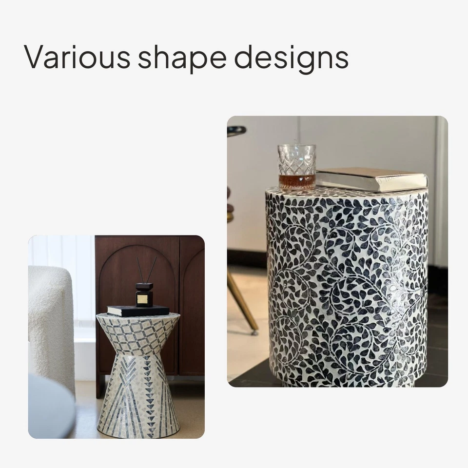 Handmade Shell Inlay Accent Table, Artistic Design - Image 4 of 4