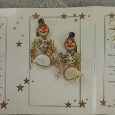 Lunch at the Ritz Earrings Frosty the Snowman Lunchman Clip On Signed Menu Card