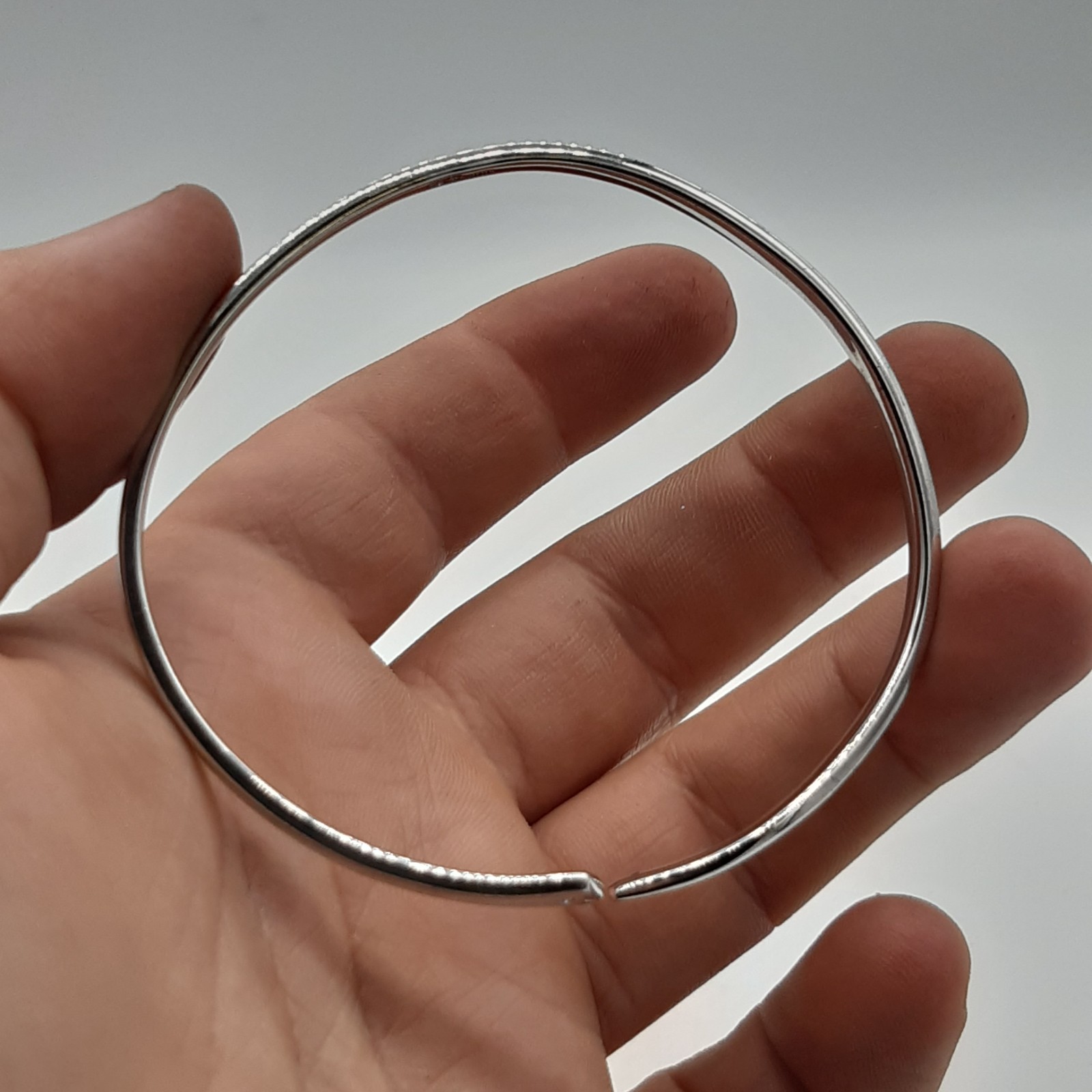 Modern 925 Sterling Silver Bypass Bangle Bracelet w/ Diamond Accents Stamped dia image 4
