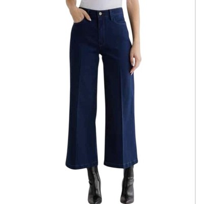 PAIGE Women's Dark Blue Genesee Wide Leg Crop Jeans Size 32 Bersatile Casual