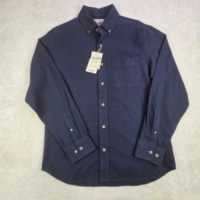 NWT Schott NYC Mens Navy Blue Heavy Cotton Flannel Button Down Shirt Size M
