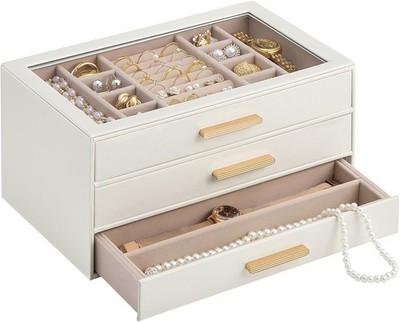 Jewelry Box Organizer 3-Layer Jewelry Organizers and Storage Case with Glass Lid