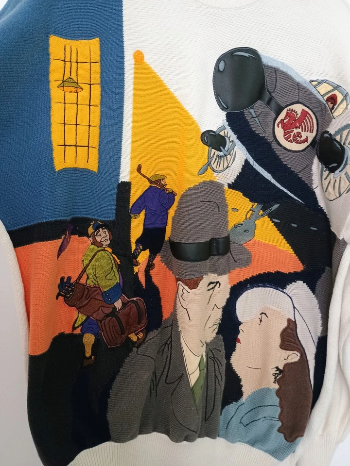 Vintage Mimi Spirit Casablanca Men's Knit Ugly Golf Sweater L Film Noir Italy - Image 2 of 4