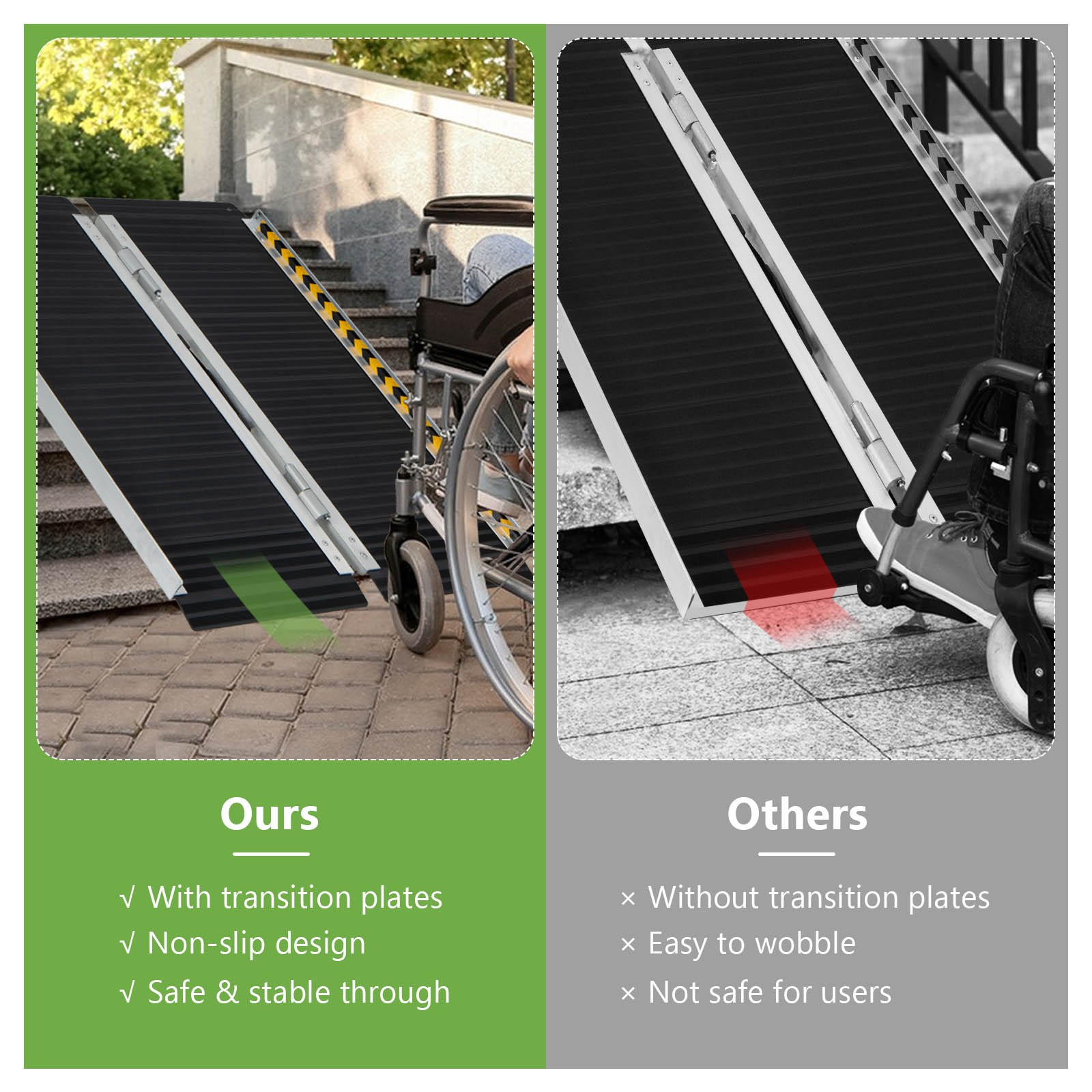 Wheelchair Ramp 3FT w/ Transition Plate & Non-slip Surface Warning ...