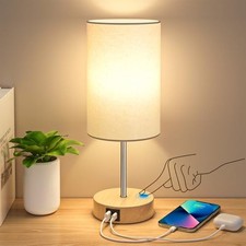 Table Lamp for Bedroom, 3 Way Dimmable Touch 14.25 in Cream Shade-Wood Base
