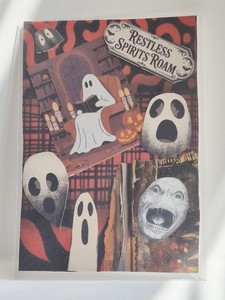 ACEO Art Card Original Mixed Media Ghosts And Ghouls, 2.5" x 3.5"